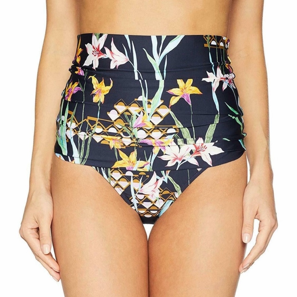 Trina Turk Fiji Floral Convertible High Waist Hipster Bikini Bottoms| Size 6-EUC